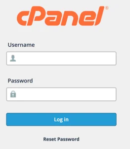 cPanel Login screen