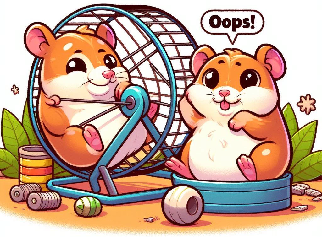 Alternative 404 Page of a Hamster falling off his wheel